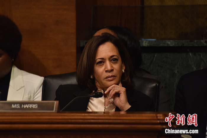 當?shù)貢r間8月11日，美國前副總統(tǒng)、已經(jīng)鎖定民主黨總統(tǒng)候選人提名的拜登選定聯(lián)邦參議員卡瑪拉·哈里斯為其競選搭檔、民主黨副總統(tǒng)候選人。哈里斯成為美國歷史上首位被提名為副總統(tǒng)候選人的非裔女性。圖為哈里斯此前出席國會聽證會(資料圖)。<a target='_blank' href='/'><p  align=