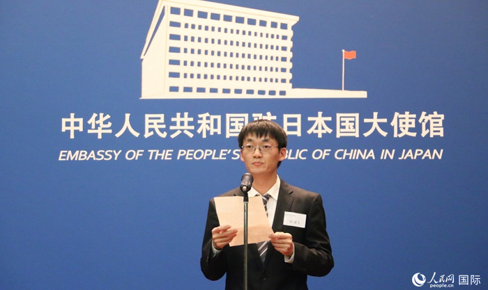 獲獎學(xué)生代表、大阪大學(xué)博士生劉亞飛發(fā)表感言。人民網(wǎng) 許可攝