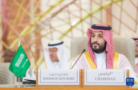 11月10日，在沙特首都利雅得，沙特阿拉伯王儲兼首相穆罕默德·本·薩勒曼在首屆沙特阿拉伯-非洲峰會上講話。新華社發(fā)（沙特通訊社供圖）