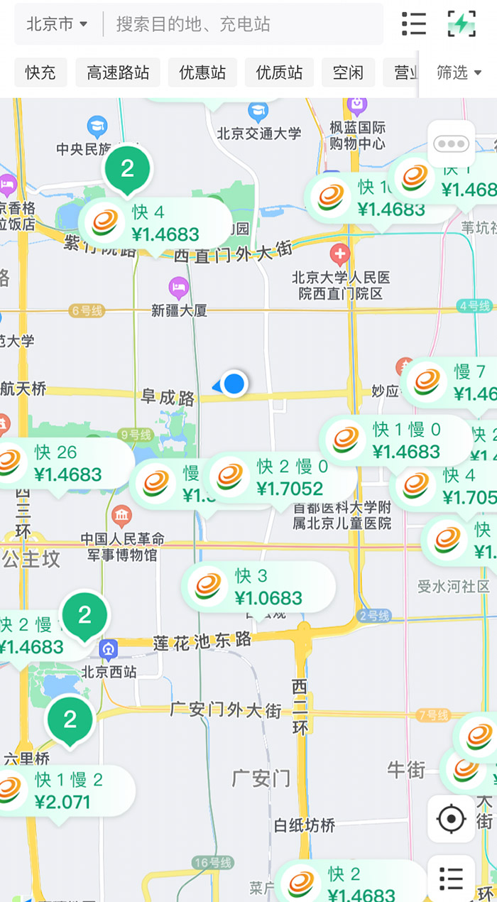 中新財(cái)經(jīng)查詢相關(guān)充電APP發(fā)現(xiàn)，電價(jià)平峰時(shí)段，快充樁的價(jià)格普遍在1.4元度左右。