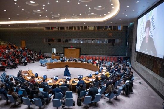 這是2023年11月20日在位于紐約的聯(lián)合國總部拍攝的安理會“共同發(fā)展促進(jìn)持久和平”公開辯論會現(xiàn)場。中國作為輪值主席，倡議聯(lián)合國安理會20日舉行主題為“共同發(fā)展促進(jìn)持久和平”的公開辯論會。新華社發(fā)（聯(lián)合國供圖/埃斯金德·德貝卜攝）