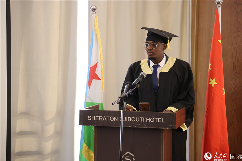 吉布提魯班工坊2023屆畢業(yè)生代表發(fā)言。人民網(wǎng)記者 張志文攝