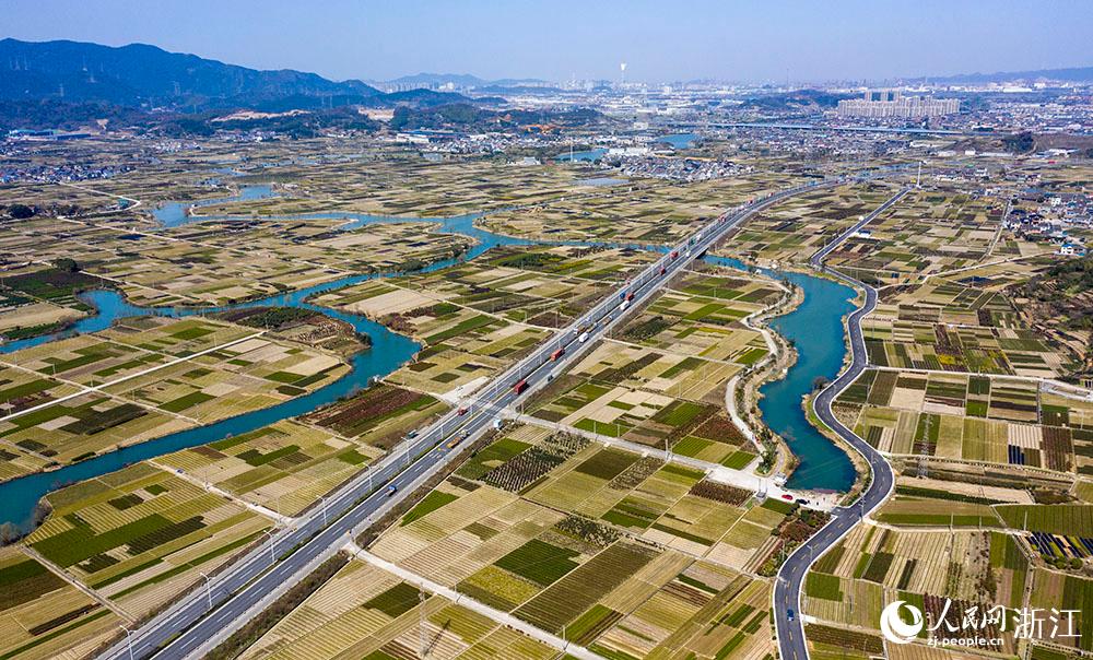 寧波市北侖區(qū)柴橋街道的萬畝花田猶如打翻的調(diào)色盤。人民網(wǎng) 章勇濤攝