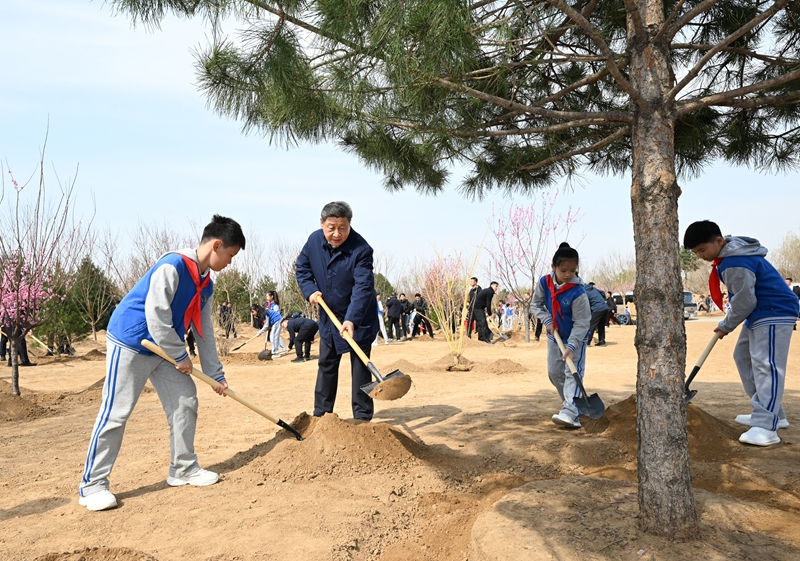 2025年4月3日，習近平總書記來到北京豐臺區(qū)永定河畔參加首都義務植樹活動。