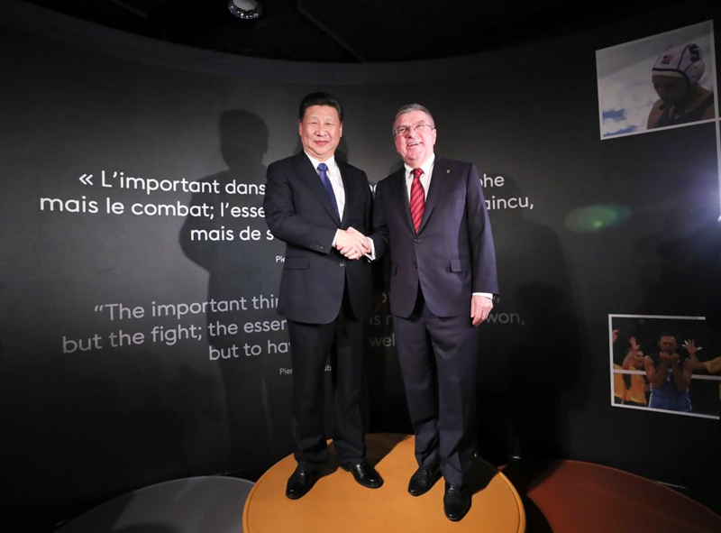 2017年1月18日，習近平主席在位于瑞士洛桑的國際奧林匹克博物館會見時任國際奧林匹克委員會主席巴赫。