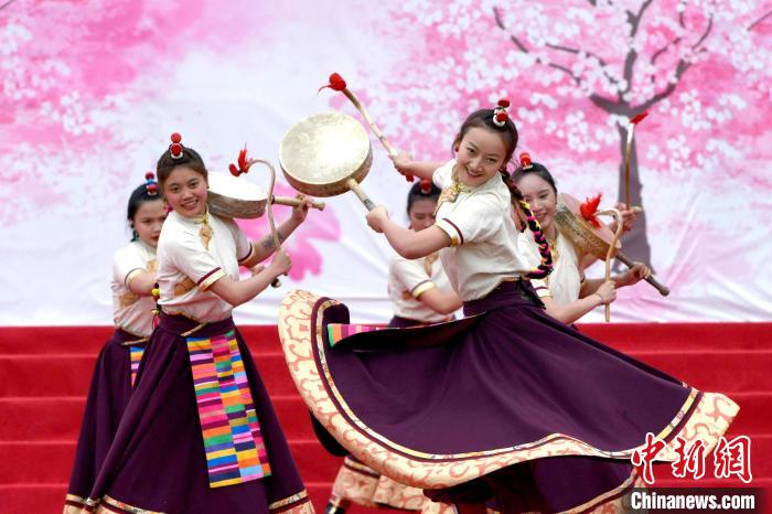 3月28日，西藏林芝第二十屆桃花旅游文化節(jié)開幕式上的文藝表演。　李林 攝