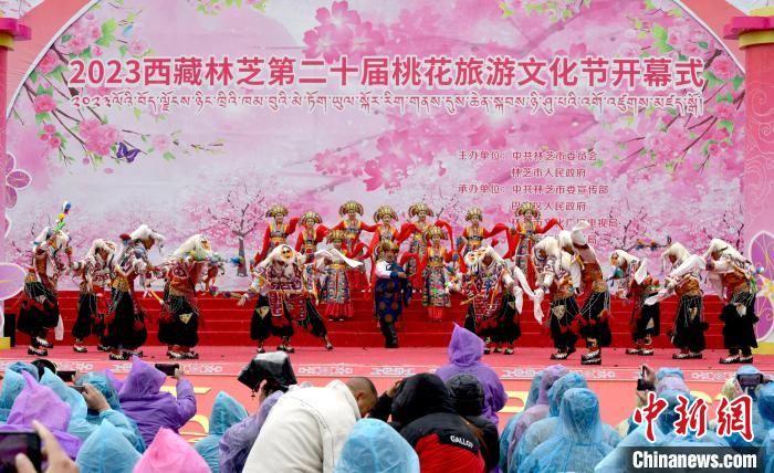 3月28日，西藏林芝第二十屆桃花旅游文化節(jié)開幕式上的文藝表演?！±盍?攝